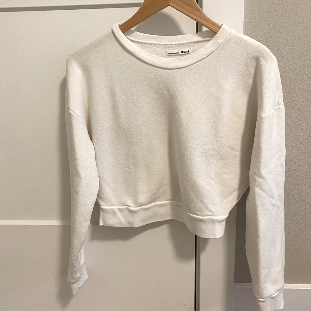 Reformation white cropped sweatshirt size small